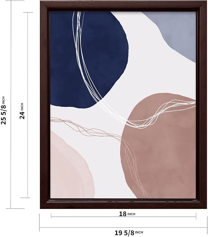 Monem Art Abstract Organic Shapes Print - Scandinavian Blue Geometric Poster - Wall Decor for Living Room, Bedroom or Office - 18x24 Brown Framed CANVAS Wall Art by Mareike Bohmer