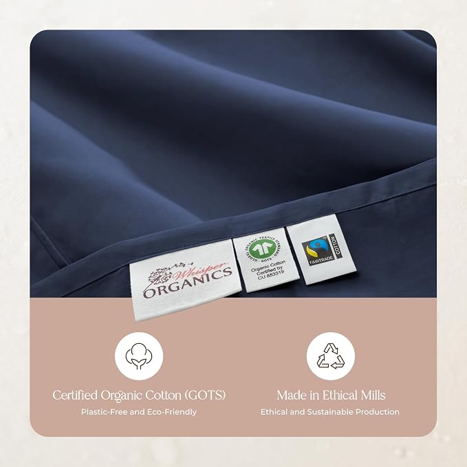 100% Organic Cotton Pillow Cases Queen Size Set of 2-100% Cotton Pillowcases GOTS Certified 300 Thread Count - Naturally Cooling Comfortable Breathable & Soft Pillow Cases (Navy, Queen)