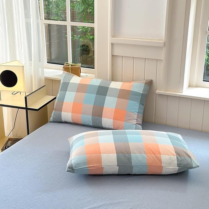 FACE TWO FACE Bedding Duvet Cover Set100% Washed Cotton Duvet Cover Linen Like Textured Breathable Durable Soft Comfy (King, Yunxi Powder)
