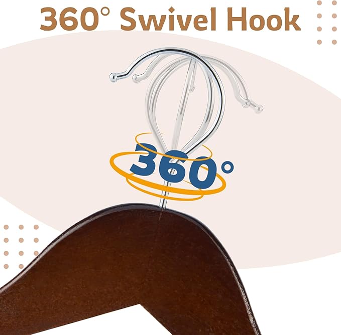 Solid Wooden Hangers, 30 Pack Walnut Slim Wood Hangers with Extra Smooth Finish, Precisely Cut Notches and Chrome Swivel Hook, Wooden Clothes Hangers for Shirt Suit Jacket Dress