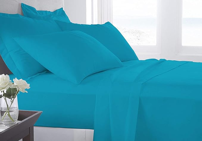 Organic Cotton Bed Sheets Set - 400TC King Size Ultra Turquoise Blue - 4 Piece Bedding - 100% GOTS Certified, Soft Silky Shiny, Luxury Finish Bedsheets - Fits 18" Deep Pocket Mattress