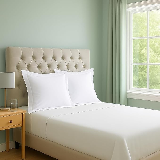 2 Pack Euro Pillow Shams 28x28 – 600 Thread Count 100% Organic Cotton White Square Pillow Covers with 2 Inch Flange, Soft & Smooth Premium Hotel-Quality Pillowcases Set of 2