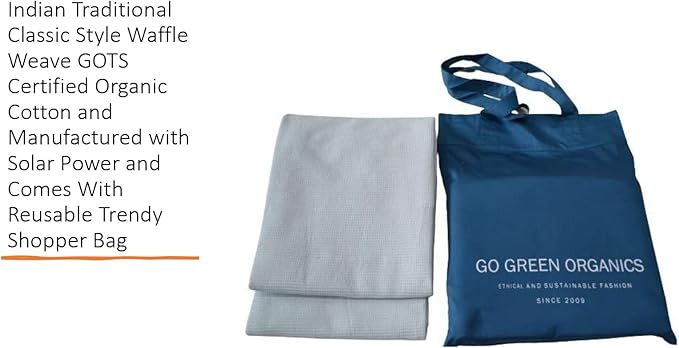 Waffle Bath Towel Pack of 2, 30.5x58 INCHES, 100% Natural Organic Cotton, GOTS Certified (Blue Mist) Super ABSORBANT & Quick Dry, NO SOFTENERS, Environment Friendly