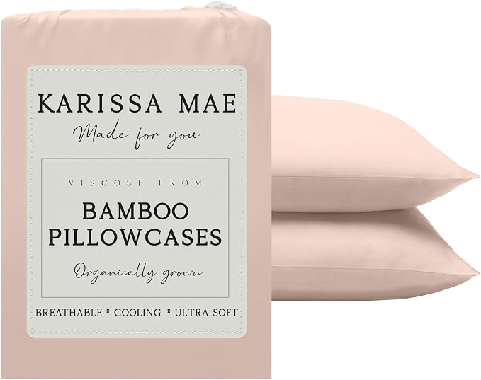 KARISSA MAE Pure Viscose from Bamboo Standard Size Pillowcase Set | 100% FSC Certified | Luxuriously Soft | Cooling | [Pink Peony]