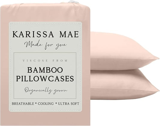 KARISSA MAE Pure Viscose from Bamboo Standard Size Pillowcase Set | 100% FSC Certified | Luxuriously Soft | Cooling | [Pink Peony]
