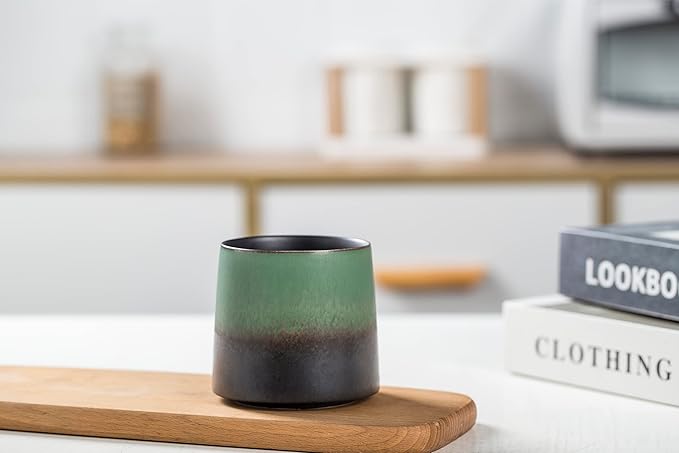Big handmade Ceramic Coffee Mugs for Men/Women,10oz Tea Cup for Office and Home,Microwave and Dishwasher safe,Gift for Parents,Family and Friends(Green)