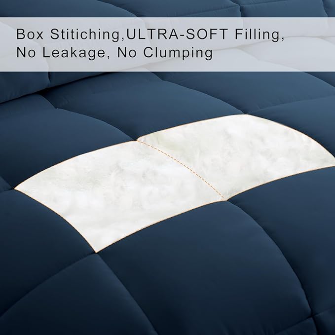 COHOME Premium King Size Comforter, All-Season Quilted Down Alternative Duvet Insert, Luxury Hotel GentleSoft Comforter with Anti-Clump Tech & 8 Tabs - Reversible - Navy Blue 90x102 inches