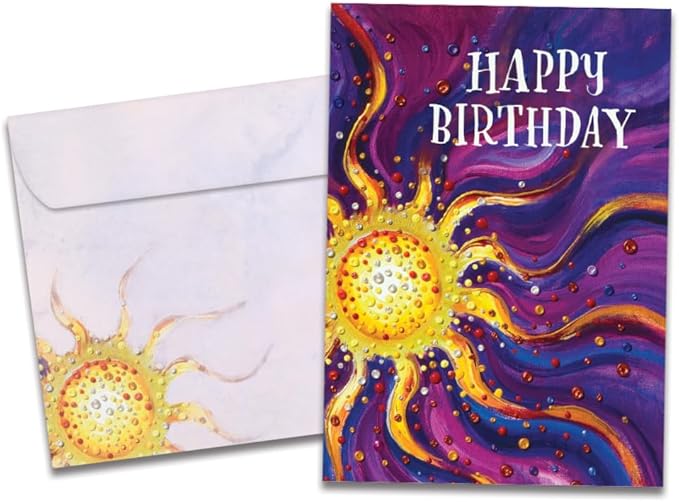 Tree-Free Greetings Another Glorious Trip Birthday Card - 1 Recycled 5x7 Card & Matching Envelopes, Thick Cardstock, Made in USA - Artfully Painted Sun