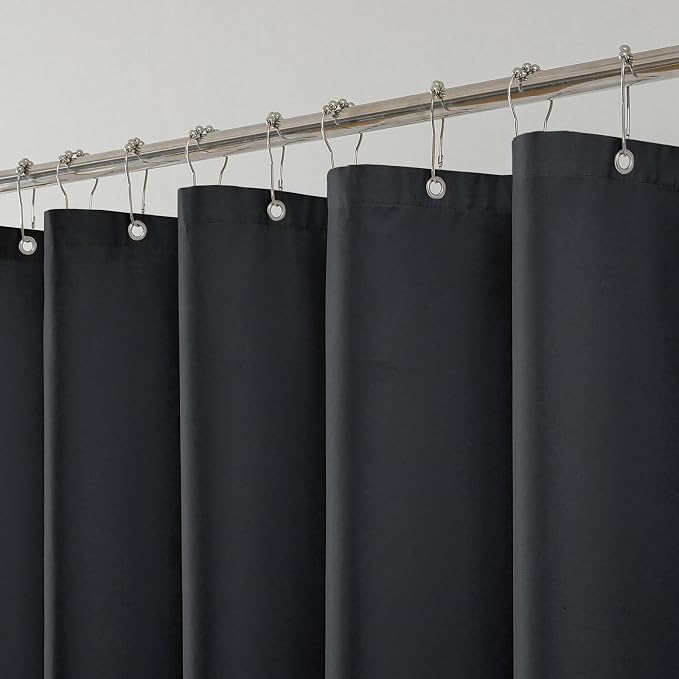 2 Pack Water-Repellent Fabric Shower Curtain Liner - Hotel Quality Machine Washable, 3 Heavy-Duty Magnets with Rustproof Grommets & Weighted Hem, Standard Size 72x72in Black