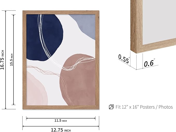 Monem Art Abstract Organic Shapes Print - Scandinavian Blue Geometric Poster - Wall Decor for Living Room, Bedroom or Office - 12x16 Beige Framed Wall Art by Mareike Bohmer