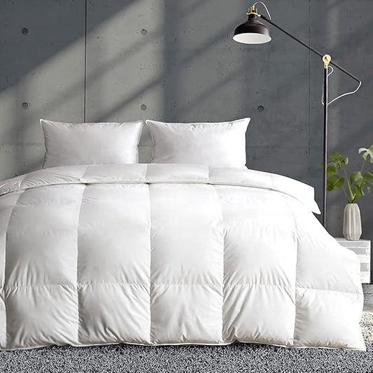 APSMILE Lightweight Down Feather Fibers Comforter Full/Queen Size, Fluffy Duvet Insert for Warm Weather/Hot Sleepers -Ultra Soft 100% Organic Cotton Cover, High FP Summer Duvet (White, 90x90)