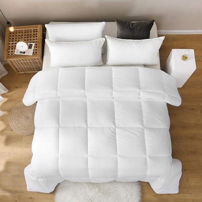 100% Cotton Cover Down Alternative Comforter Oversized Queen Size- Cloud Bed Duvet for All Season, Breathable White Comforter, Ultra-Soft Duvet Insert (98x98)