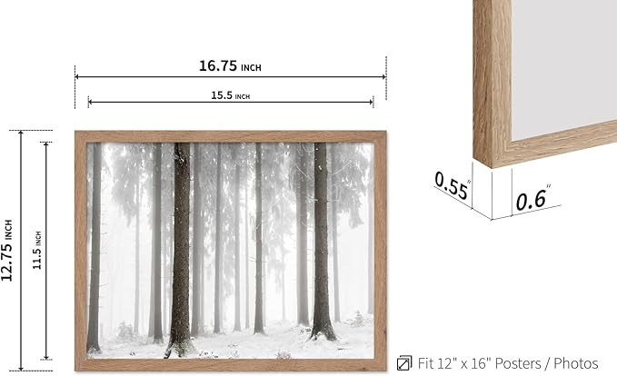 Monem Art Foggy Winter Forest Photography Print - Minimalist Snowy Landscape Poster - Wall Decor for Living Room, Bedroom or Office - 12x16 Beige Framed Wall Art by Mareike Bohmer