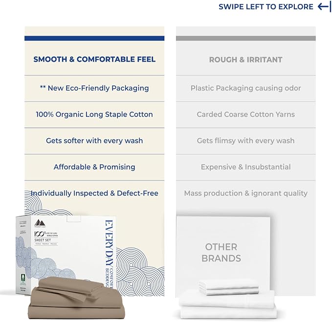 Mayfair Linen 100% Organic Cotton Sheets Full Size - 4 PC Organic Cotton Full Size Percale Weave Sheet Set, Soft, Cooling, Crisp & Breathable, 16" Deep Pocket Hotel Quality Bedding Set - Taupe