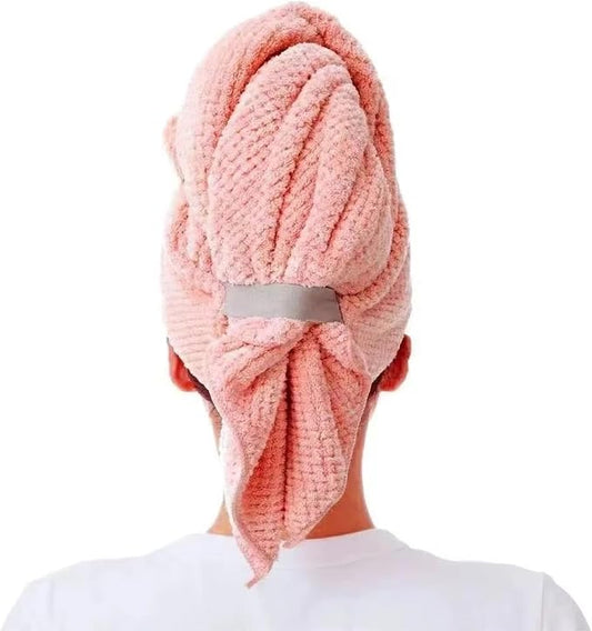 OHOO Super Absorbent Microfiber Hair Towel for Women Large Hair Drying Towel Wrap for Hair Care Fast Drying Hair Turbans with Elastic Pink