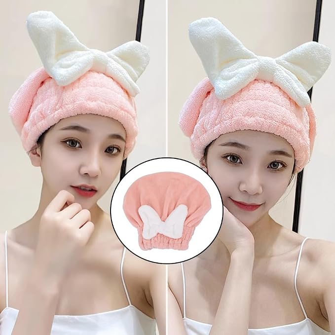 2 Pack Hair Drying Caps Ultra Absorbent Hair Turban Microfiber Hair Towel Wrap Head Towels for Shower Curly Thick Long Hair Conditioner Hair Oil Serum Overnight Conditioning Treatment