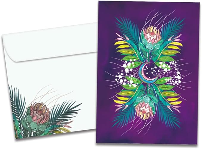 Tree-Free Greetings - All Occasion Cards - Artful Designs - 1 Card + Matching Envelope - Made in USA - 100% Recycled Paper - 5"x7" - Floral Moon (GO65214)