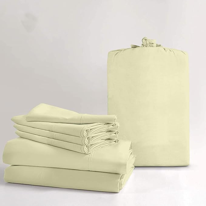100% Real Certified Organic Cotton Bedsheet Set, Cal-King Size 6 Piece 800-Thread-Count Sheet Set, [1 Fitted + 1 Flat + 4 Pillowcases], Extra 30" Deep Pocket - Ivory