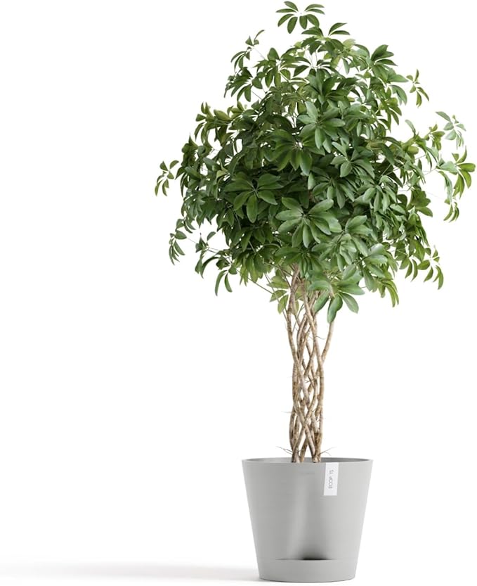 Ecopots Venice 2 Durable Modern Round Indoor/Outdoor Recycled-Based Composite Flower Pot Planter w/Water Reservoir, White Grey, 16"