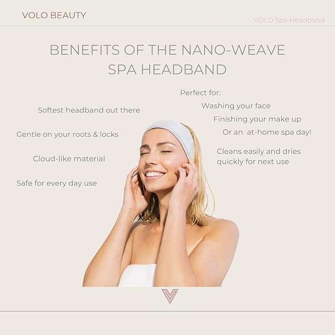 VOLO Hero Hair Towel + Facial Spa Headband for Women | Wrap Towel + Headband for Washing Face & Makeup | Ultra-Soft, Fast Drying, Anti-Frizz Nanoweave Fabric | Reusable Package (Salt White)