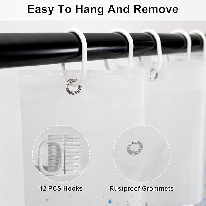 PEVA Shower Curtain, Water Repellent Premium Bathroom Shower Curtain with 3 Magnetic Weights for Shower Stall, Bathtubs