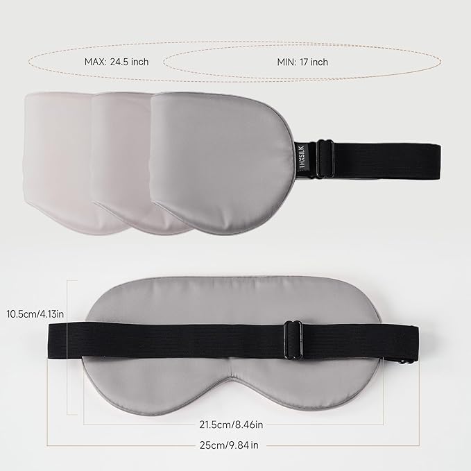 THXSILK Sleep Mask 100% 19 Momme Pure Mulberry Silk Super Smooth Cooling Sleep Eye Mask Blackout for Women/Man/Kids Eye Cover with Wide Head Strap Good Night Sleep Comfortable Travel and Nap, Grey