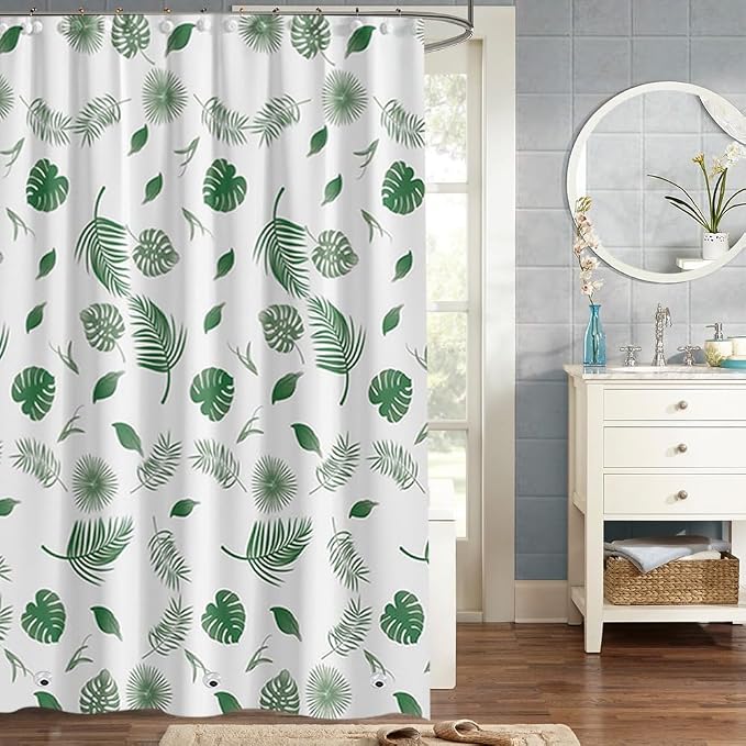 Plastic Shower Liner - Premium PEVA 4G Shower Curtain Liner with Rustproof Grommets and 3 Weighted Magnets, Waterproof Shower Curtains for Bathroom (Green Leaf)