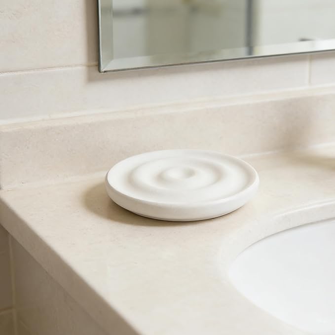 Diatomite Soap Dish for Kitchen Organizer - Quick Dry Sink Caddy Holder for Sponge Brush Toothbrush - Fast Absorbing Stone Tray (White)