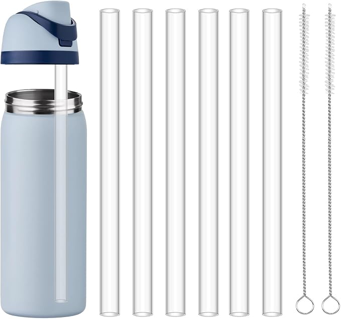 HEYSKAY 6PCS Replacement Tritan Straws Compatible with Owala FreeSip Flip 24oz & 32oz Stainless Steel Flask Reusable Clear Drinking Straws with 2pcs Cleaning Brushes, Travel Accessories Straws