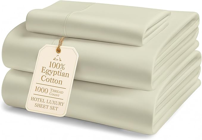 LANE LINEN 100% Egyptian Cotton Extra Long Twin Sheet Set - 1000 Thread Count, Soft & Comfy No Pill Fade Resistant Oeko-Tex Certified sustainably Produced Cotton Sheets XL Twin Sheets- Linen