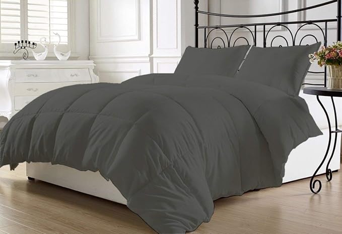 Luxurious and Hypoallergenic 600 Thread Count 1 Piece Down Alternative Comforter 100% Egyptian Cotton Solid (Twin/Twin XL, Grey)