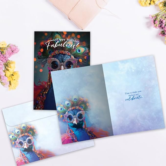 Tree-Free Greetings Fabulous Peacock Birthday Card - 1 Recycled 5x7 Card & Matching Envelope, Thick Cardstock, Made in USA - Flamboyant Bird Celebration