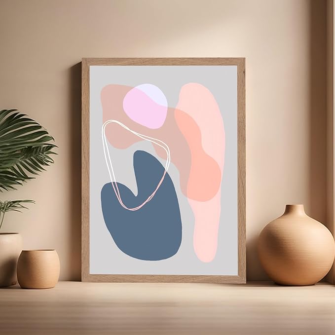 Monem Art Abstract Organic Shapes Print - Minimal Scandinavian Line Art Poster - Wall Decor for Living Room, Bedroom or Office - 16x20 Beige Framed Wall Art by Mareike Bohmer