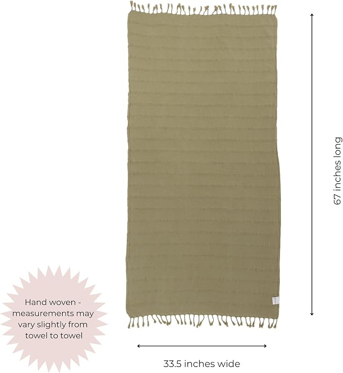 InfuseZen Stonewashed Turkish Cotton Bath and Beach Towel - Green Khaki | 100% Organic, Thin, Soft, Lightweight, Absorbent, Quick-Drying, Large Peshtemal, Sand-Resistant for Shower, Pool, Spa, Travel