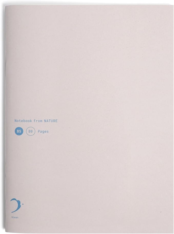 Nature Collection Notebook, 80 Pages, Premium Italian Favini Paper, Fruit-Residue Cover, Recycled Writing Paper, Flat-Lay Saddle Stitch Journal, Bookmark Belly Band(Ocean)