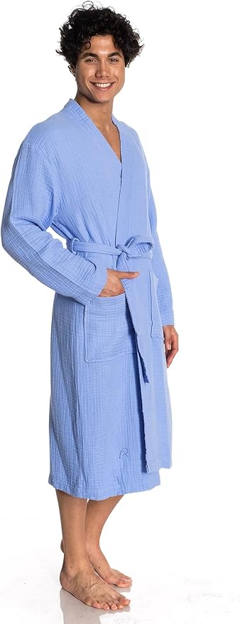 Muslin Unisex Bathrobe Women & Men, 100% Cotton Kimono Lightweight Robe | Long Robes Soft, Absorbent, Spa robes