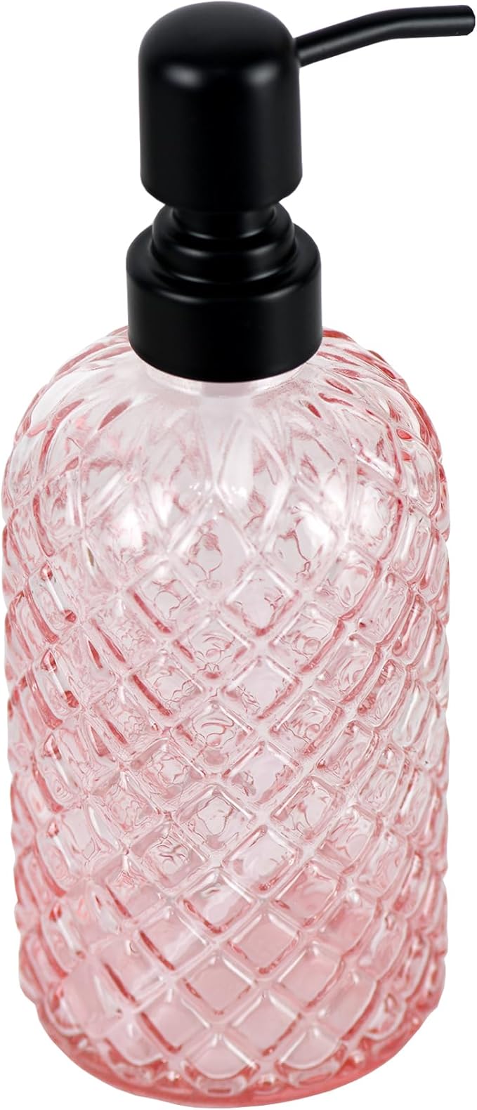 12Oz Glass Soap Dispenser with 304 Black Rustproof Stainless-Steel Pump, Refillable Glass Soap Dispenser for Kitchen, Bathroom, Farmhouse (Pink)