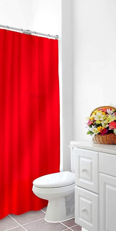 Dependable Industries inc. Essentials Bathroom Magnetized Shower Curtain Liner with Metal Grommets Waterproof (Red)