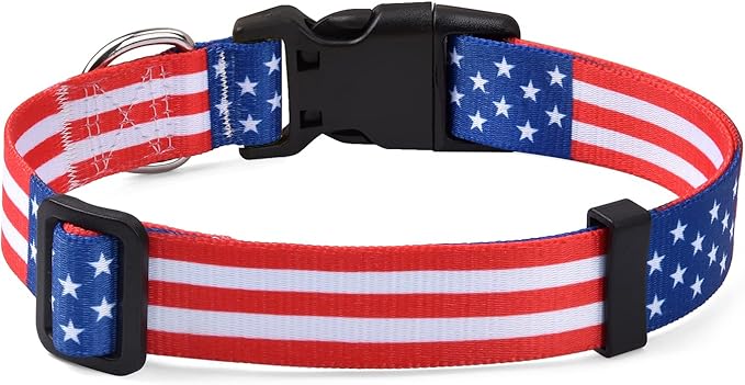 Mihqy American Flag Dog Collar - Patriotic, US Flag Pattern, Star & Stripes, Fourth of July Dog Collar, Adjustable for Small Medium Large Dogs(Classic US,S)