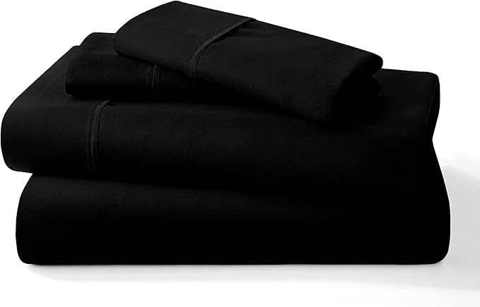 Pure 100% Certified Organic Cotton Bed Sheet Set 1000 Thread Count, 4 Piece Bedding Set, 24" Extra DEEP Pocket, Crisp and Cooling Sateen Weave, Eco-Friendly -(Black, Full)