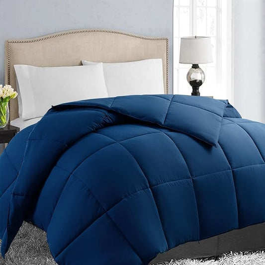 EASELAND Full Size Down Alternative Comforter - Quilted Duvet Insert for All Seasons, Soft Lightweight with Corner Tabs, Summer Winter Warm Bedding, Navy 82×86 Inches