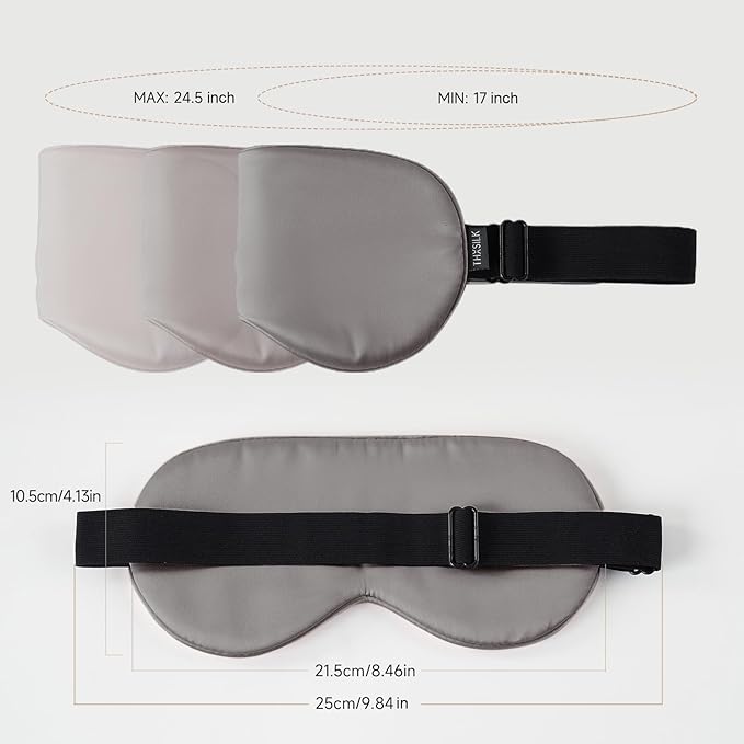 THXSILK Sleep Mask 100% 19 Momme Pure Mulberry Silk Super Smooth Cooling Sleep Eye Mask Blackout for Women/Man/Kids Eye Cover with Wide Head Strap Good Night Sleep Comfortable Travel and Nap, Charcoal