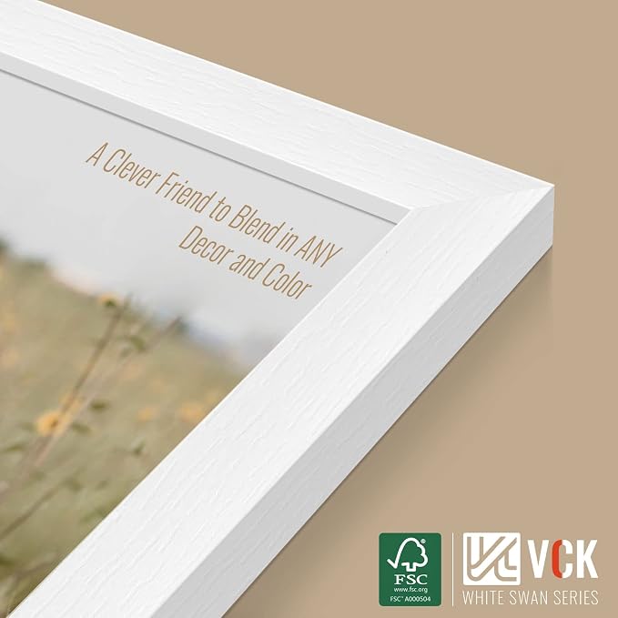 VCK 16x20 Picture Frame Set of 4 - White, Gallery-Quality Wood Poster Frames, 1.1-Inch Wide Border, Polished Plexiglass, Vertical or Horizontal Wall Display for Photo/Art/Prints, White