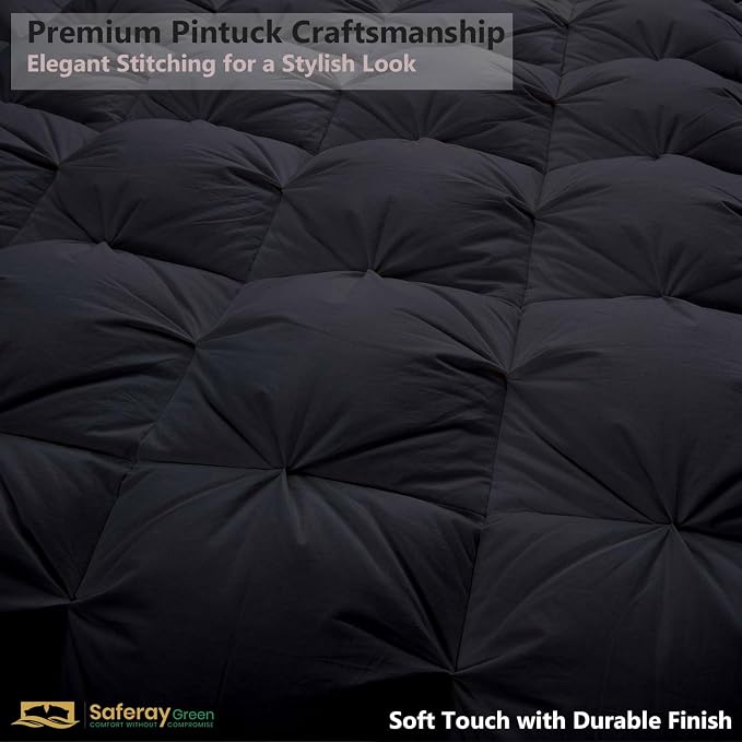 Palatial King Down Alternative Comforter 120x98 Inch Black – 500 GSM Ultra Soft Breathable, Luxury Pintuck Pinch Pleat, All Season Duvet Insert with Corner Tabs, Machine Washable