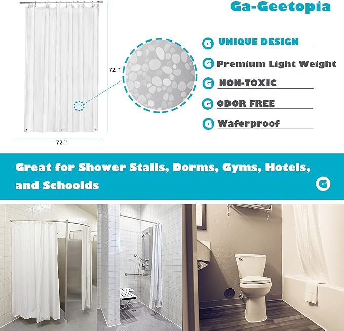 Ga-Geetopia EVA Clear Thin Shower Curtain Liner, Pebble Pattern 72x72 Inch Lightweight Plastic Bathroom Shower Showroom Inner Curtain with Rustproof Metal Grommets and Weighted Magnets(NO Hooks)
