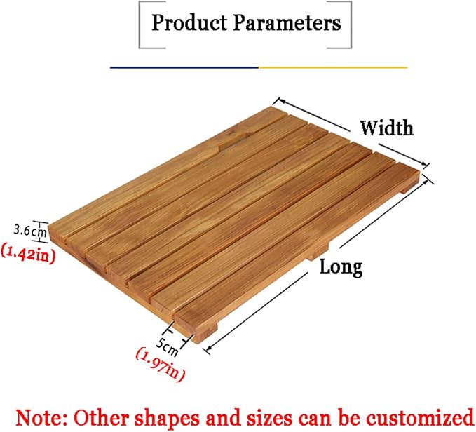 Natural Wooden Shower Mat,Bamboo Duckboard Bath Mat,Waterproof Wooden Slatted Duckboard for Bathtub Spa Sauna, Non-Slip Floor Mat for Indoor and Outdoor, Customizable,80x80cm/31x31in