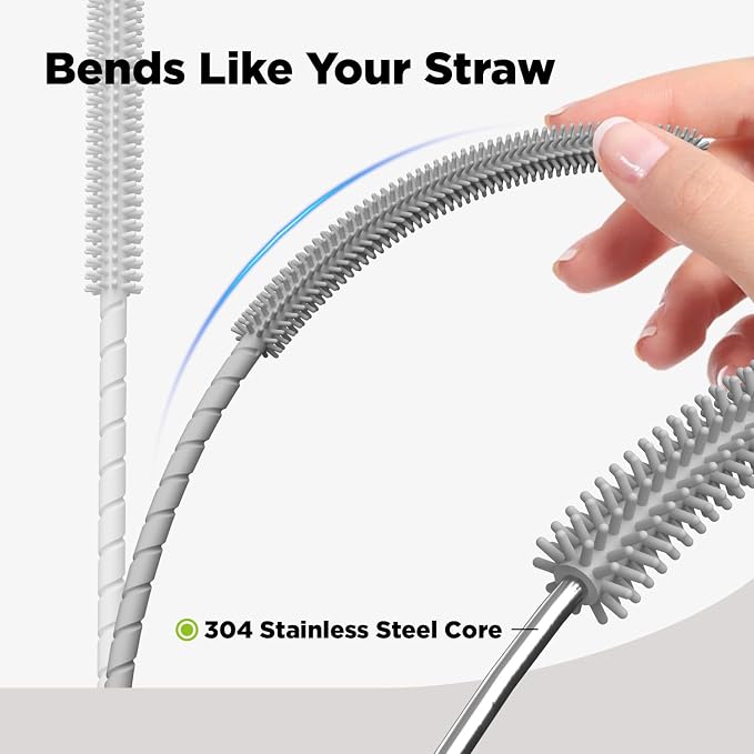 Silicone Straw Cleaner Brush, 2 Pcs Reusable Cleaning Brushes for Straws, 6mm&9mm, Gray