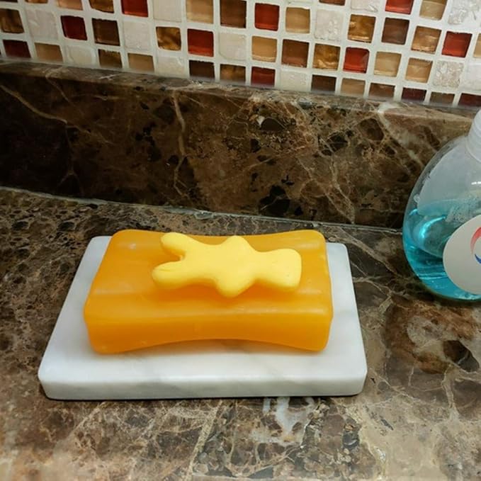 Natural Smooth Real Marble Soap Dish/Facial Sponge Holder/Bathroom Makeup Sponge Tray with Draining Hole (White Carrara)