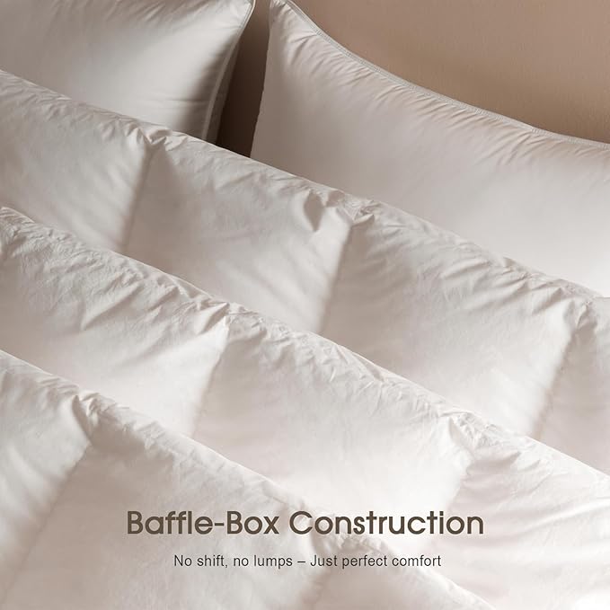 Cobnom® Feather and Down Fibres Comforter King Size - 100% Organic Cotton, Quill-Free & Ethical, Luxury All Season Duvet Insert (White, 106x90 Inches)