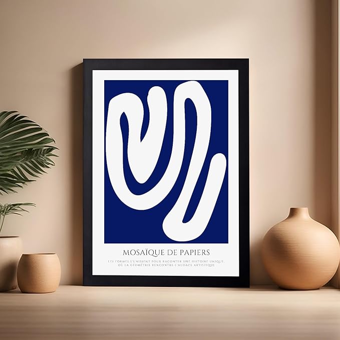 Monem Art Organic Paper Cut Abstract Print - Modern Minimalist Shape Poster - Wall Decor for Living Room, Bedroom or Office - 16x20 Black Framed Wall Art by Rs Lab Studio